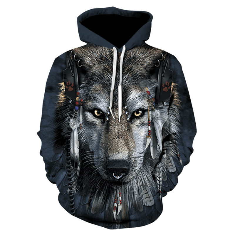 Wolf Head Print Men'S Hoodie Sweater Digital - MRSLM