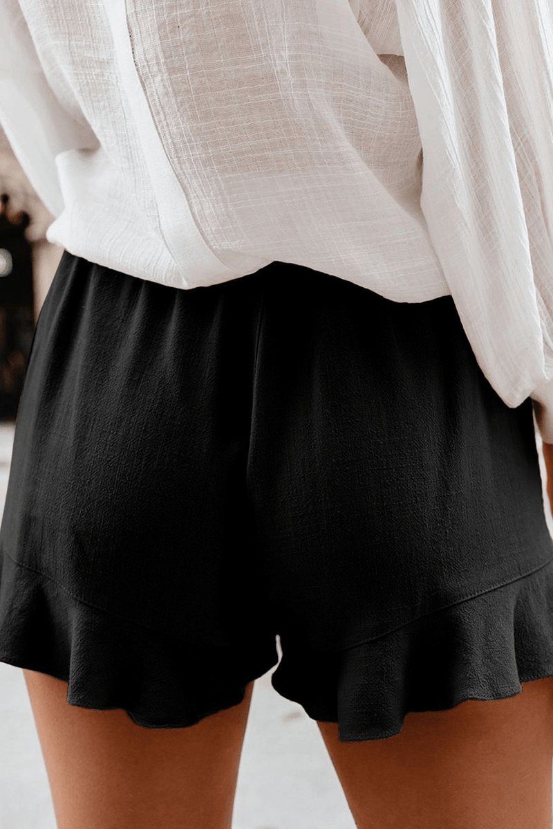 Women Solid Color Elastic High Waist Pocket Shorts - MRSLM