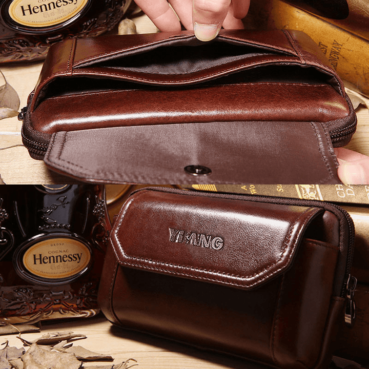 Men Vintage Genuine Leather 6.5 Inch Phone Bag Waist Bag Belt Bag - MRSLM
