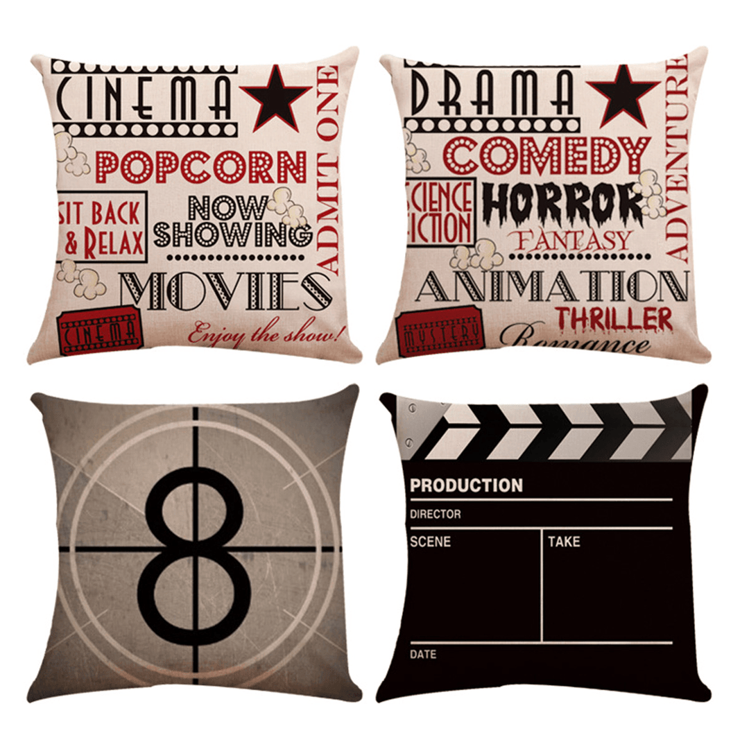 4PCS Linen Sofa Car Home Movie Theater Cinema Pillow Case Cushion Cover - MRSLM