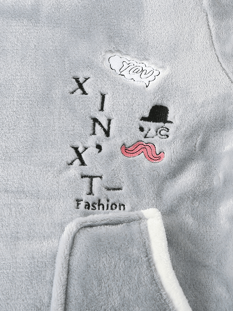 Women Flannel Letter Graphics Embroidery Sweatshirts Elastic Waist Pants Home Pajama Set - MRSLM