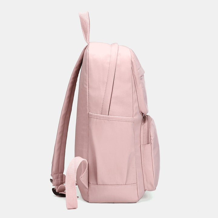 Women Large Capacity Light Weight Pure Color Nylon Waterproof Backpack - MRSLM