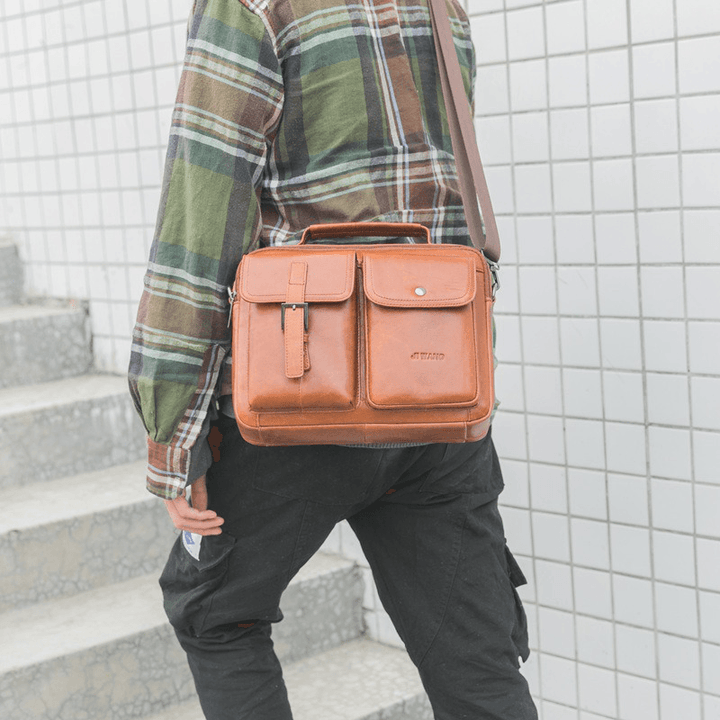 Men Genuine Leather Casual Large Capacity Handbag Crossbody Bag - MRSLM
