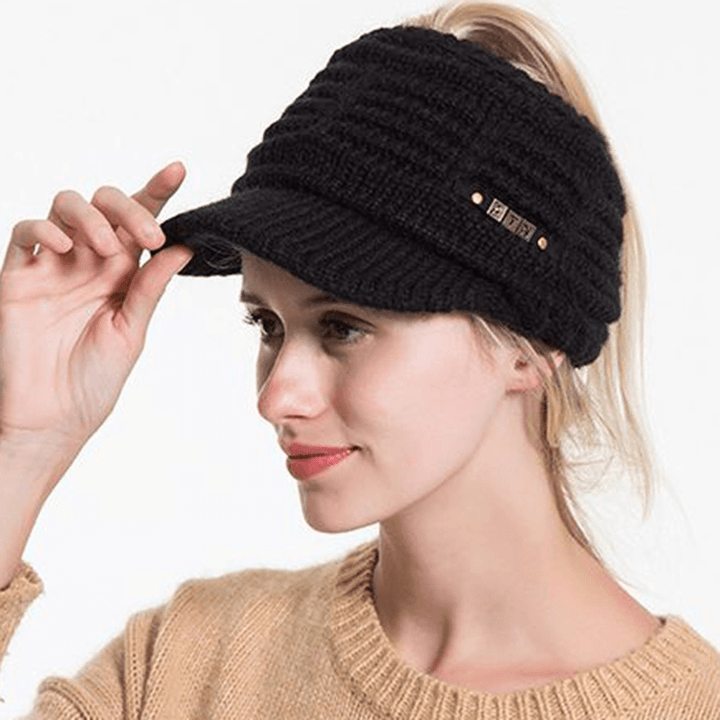 Women Vintage Multifunctional Ponytail Knit Beanie Hat - MRSLM