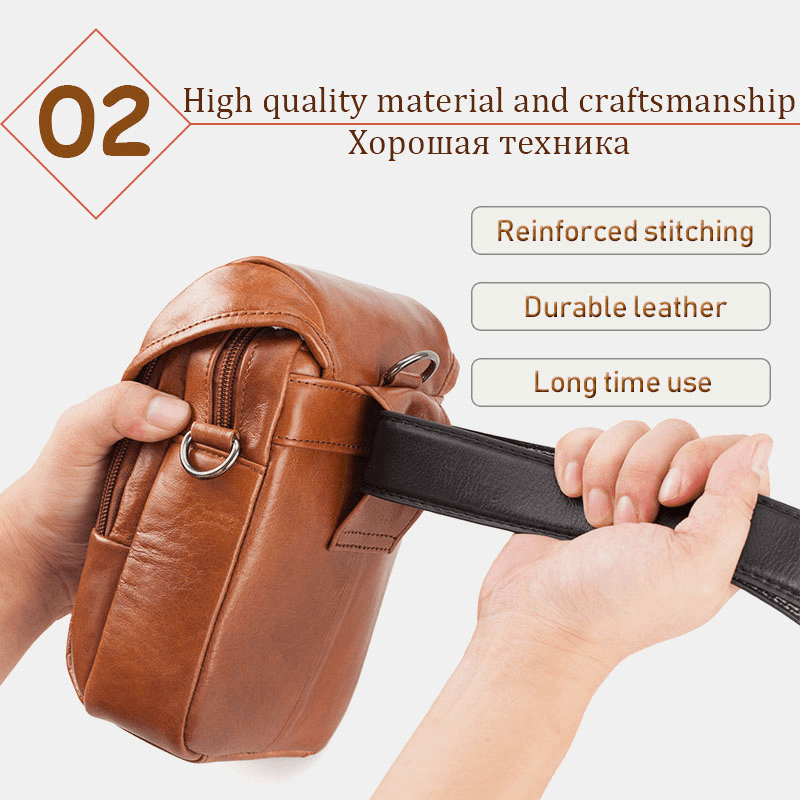 Men Genuine Leather Crossbody Bag Shoulder Bag Phone Bag Waist Belt Bag for Outdoor - MRSLM