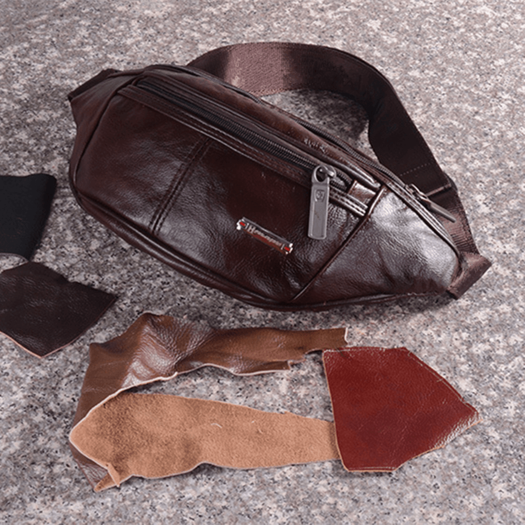 Men Leather Waist Wallet Bag Shoulder Bag Chest Bag Sling Bag Outdoor Sports Camping Travel - MRSLM