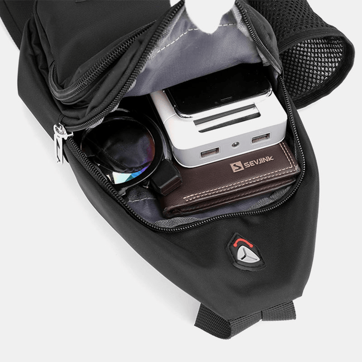 Men Oxford Side Independent Water Cup Mesh Pocket Chest Bag Multi-Pocket Waterproof Crossbody Bags Shoulder Bag - MRSLM