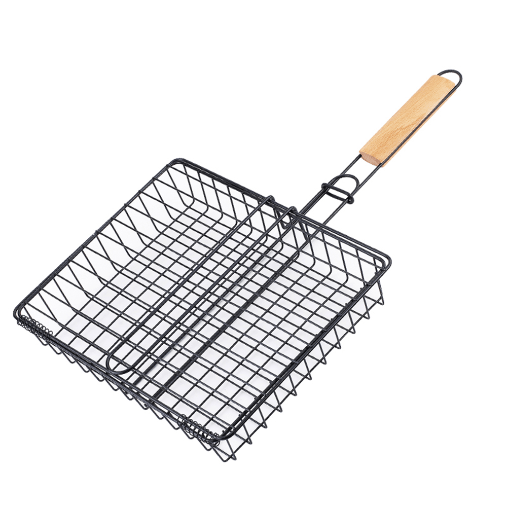 BOLEEFUN Barbecue Grill Basket with Removable Handle for Grilling Hamburger Vegetables Fish Outdoor Campfire - MRSLM
