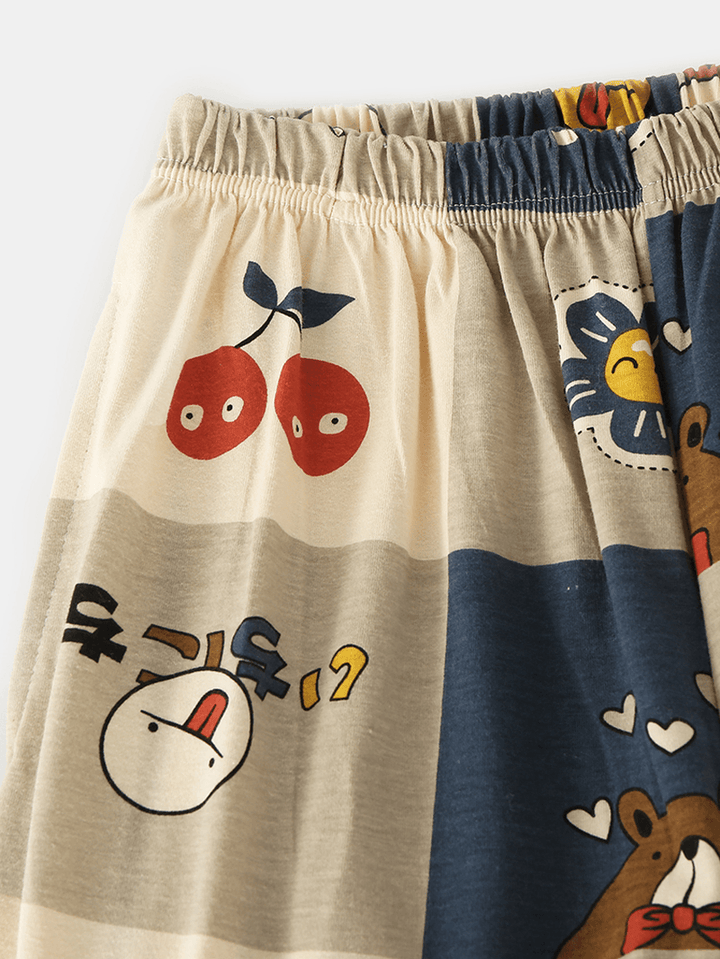 Women Cotton Funny Print Plaid Long Sleeve Elastic Waist Two Piece Home Pajama Sets - MRSLM