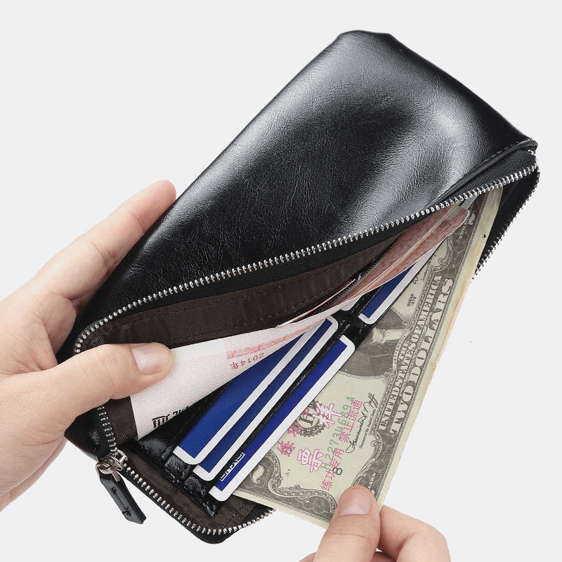 Baellerry Men Faux Leather Long Phone Bag Zipper Wallet Card Holder Clutches Bag - MRSLM