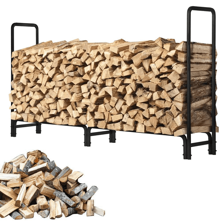 8Ft Firewood Rack Outdoor Heavy Duty Log Rack Firewood Storage Rack Holder Steel Tubular Easy Assemble Fire Wood Rack for Patio Deck Log Storage Stand for Outdoor Fireplace Tool - MRSLM