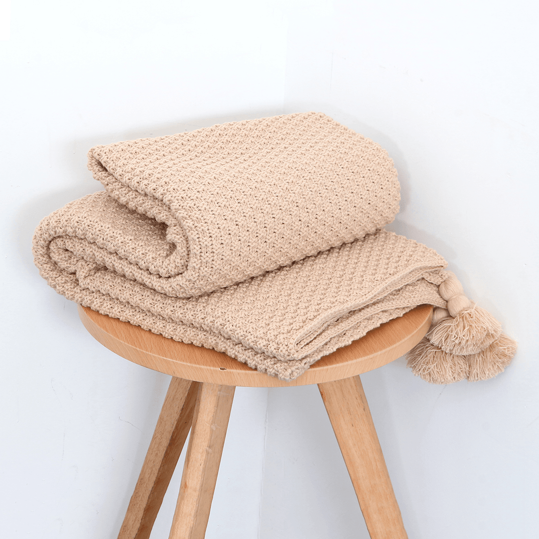 Cotton Knit Throw Blankets Soft Warm Cable Knitted Throw Sofa Bed Home Decor - MRSLM