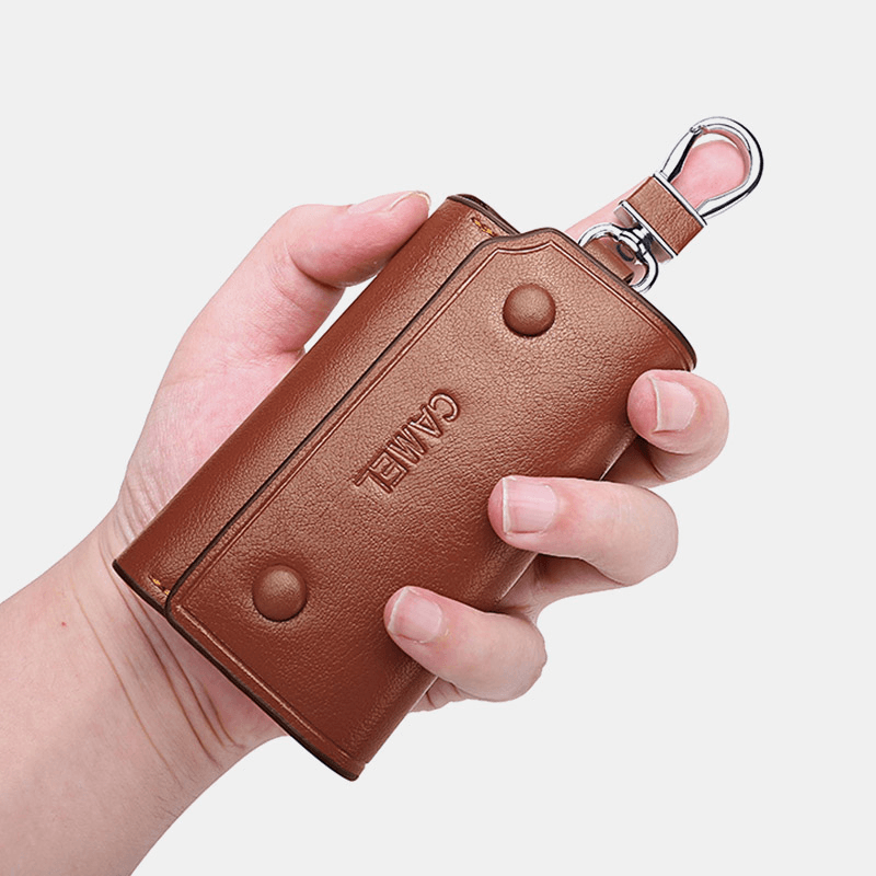 Men PU Leather Retro Mini Multifunction Keycain Solid Color Wallet - MRSLM