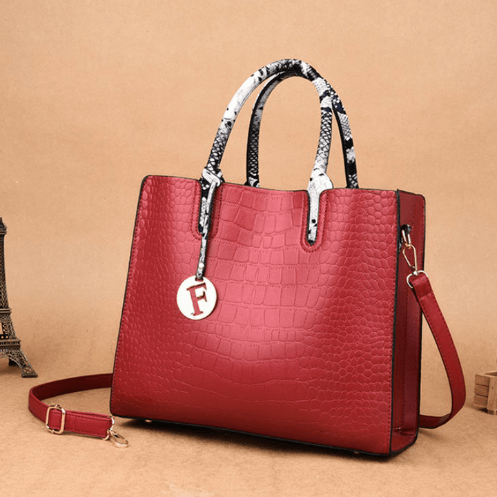 Women Fashion Elengant Large Capacity Handbag Shoulder Bag Crocodile Pattern Toe - MRSLM