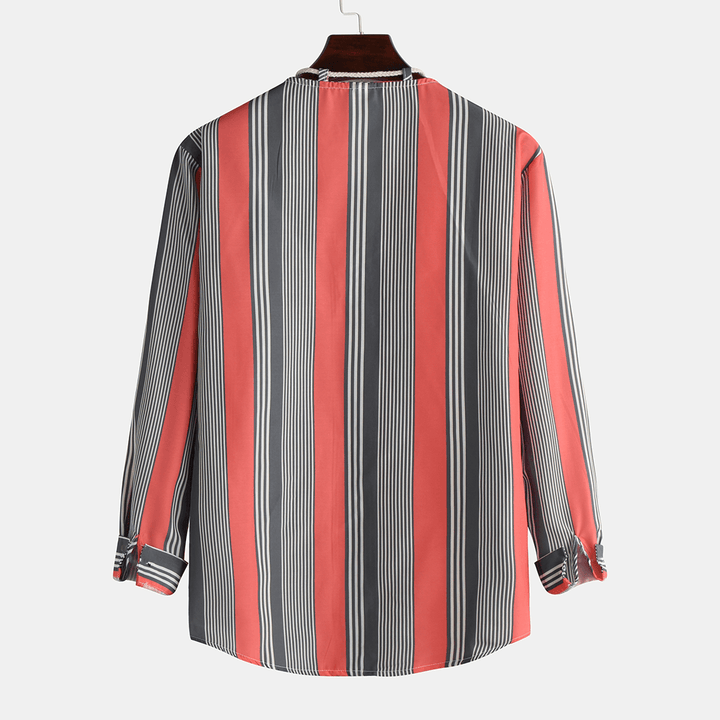 Colorful Stripe Fashion Drawstring Long Sleeve Casual Shirts - MRSLM