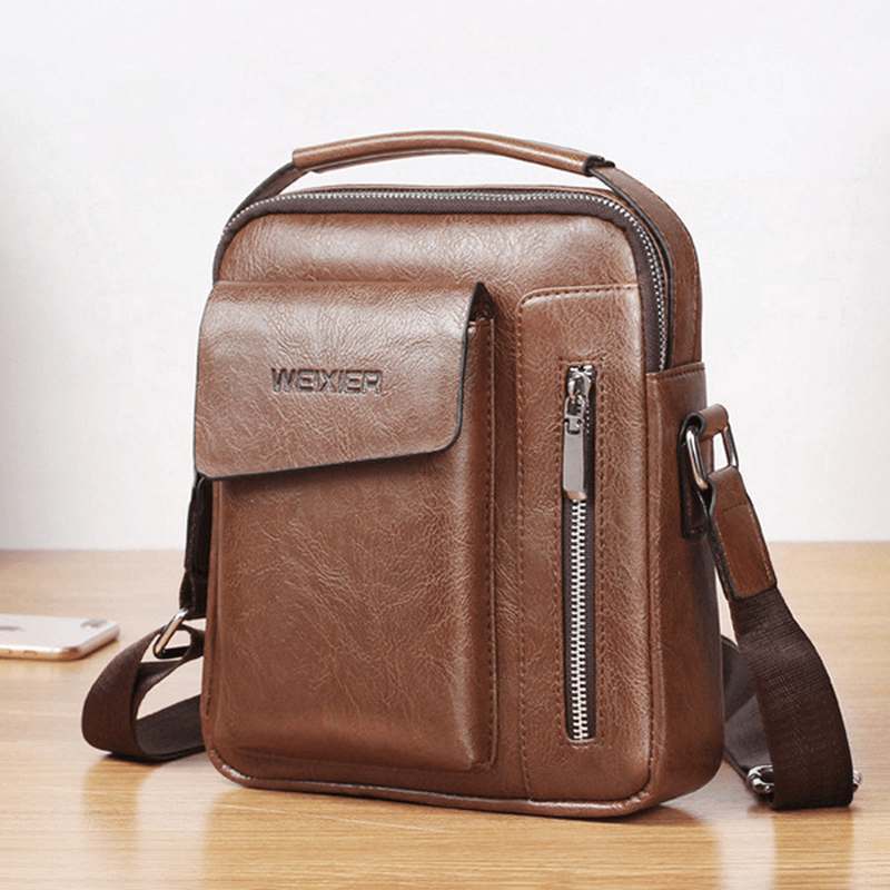 Weixier Men PU Leather Vintage Handbag Retro Crossbody Bag Shoulder Bag - MRSLM