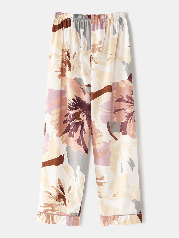 Women Vintage Floral Print Camp Collar Double Pocket Shirt Elastic Waist Pants Sleepwear Home Pajamas - MRSLM