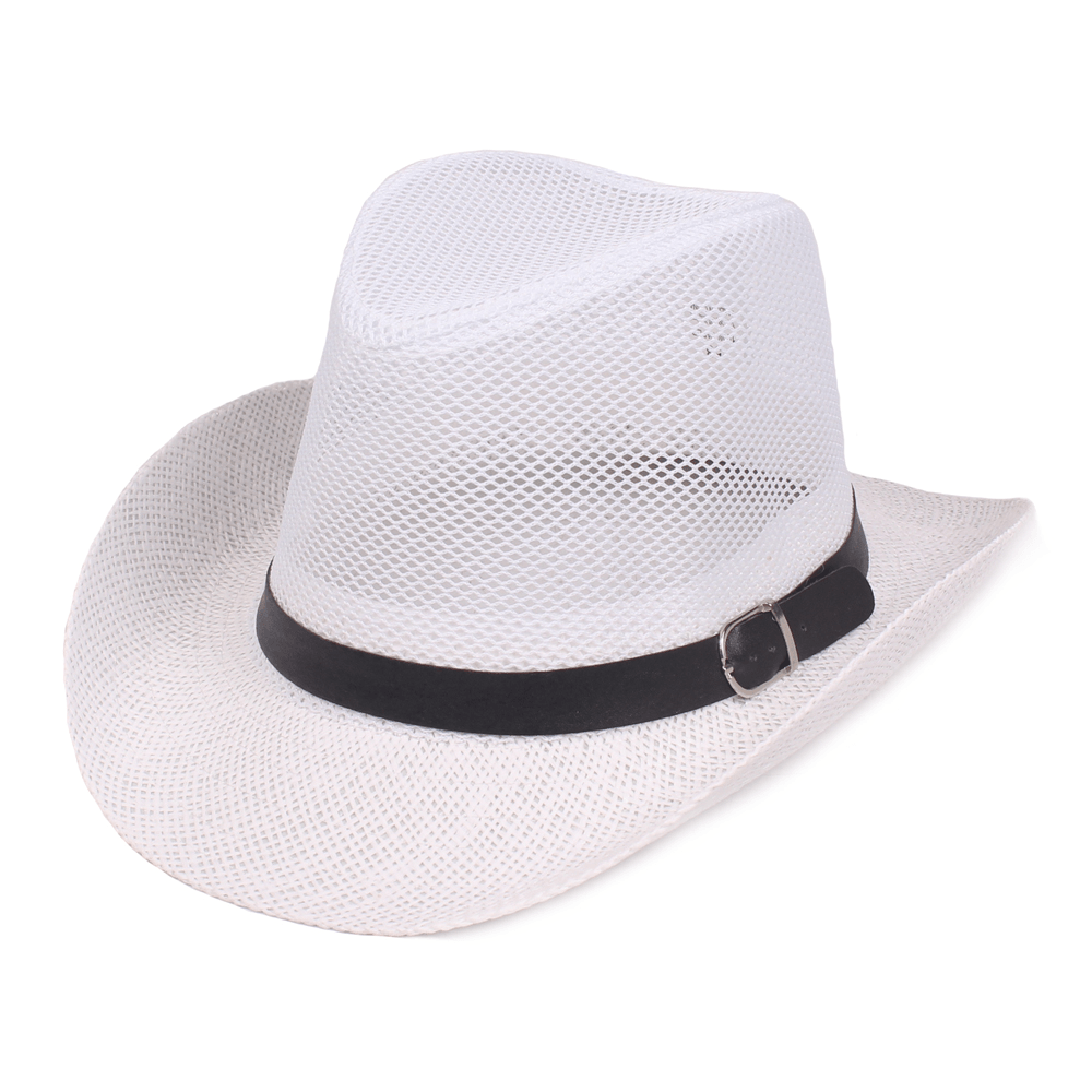 Men Outdoor Breathable Mesh Bowler Jazz Hat Cowboy Sunshade Straw Hat - MRSLM