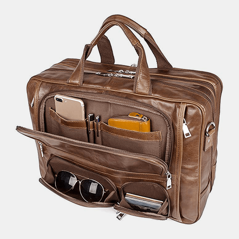 Men Multifunction Multi-Pocket Waterproof 15.6 Inch Laptop Bag Briefcase Business Handbag Crossbody Bag Teacher Bag - MRSLM