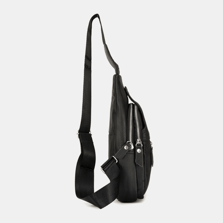 Men Genuine Leather Retro Large Capacity Crossbody Bag Chest Bag Sling Bag - MRSLM