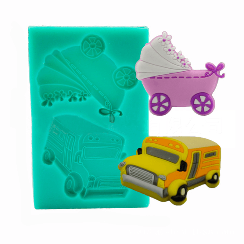 Baby Carriage Trolley Car School Bus Vehicle Silicone Wedding Cake Mold Decorating Mould - MRSLM
