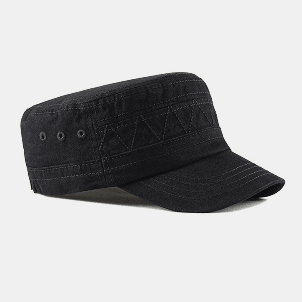 Men Cotton Linen Solid Color Label Stitching Outdoor Sunshade Casual Military Cap Flat Cap - MRSLM