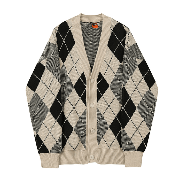 Classic Diamond Sweater Men'S V-Neck Knit Jacket - MRSLM