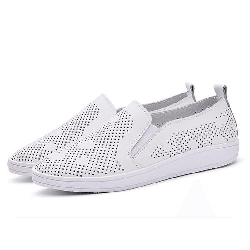 Women Casual Breathable Loafers Hollow Out Slip-On Soft Sole Flat Shoes - MRSLM