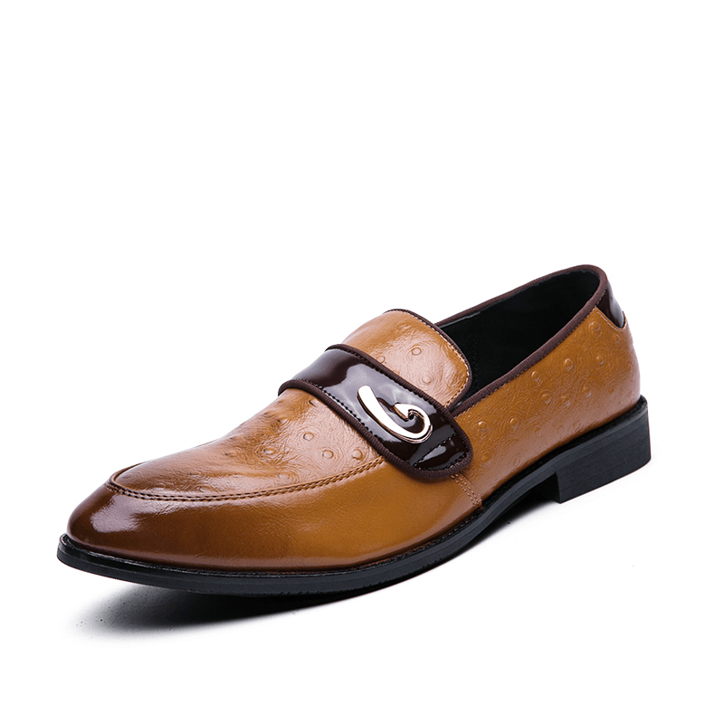 Men Retro Metal Splicing Leather Comfy Slip on Business Casual Gentle Shoes - MRSLM