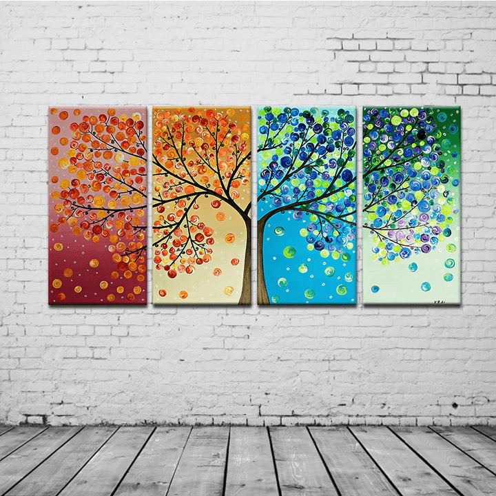 Miico Hand Painted Four Combination Decorative Paintings Four-Color Life Tree Wall Art for Home Decoration - MRSLM