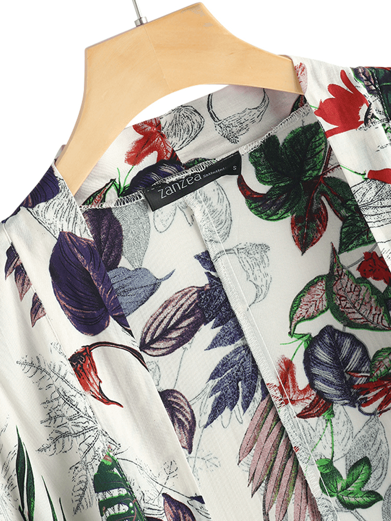Women Summer Floral Print Loose Long Sleeve Irregular Hem Cardigans - MRSLM