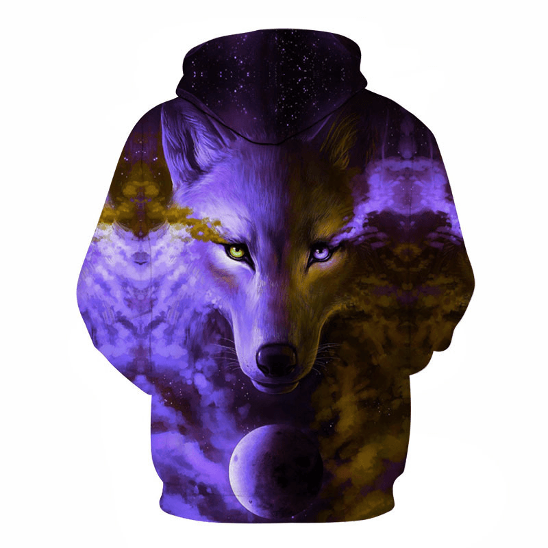 Purple Series Wolf 3D Digital Printing Wolf Hooded Casual Sweater - MRSLM