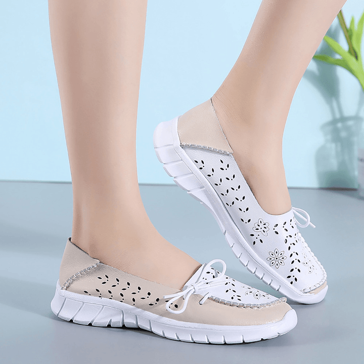 Women Stricing Flowers Hollow Sports Non Slip Casual Loafers - MRSLM
