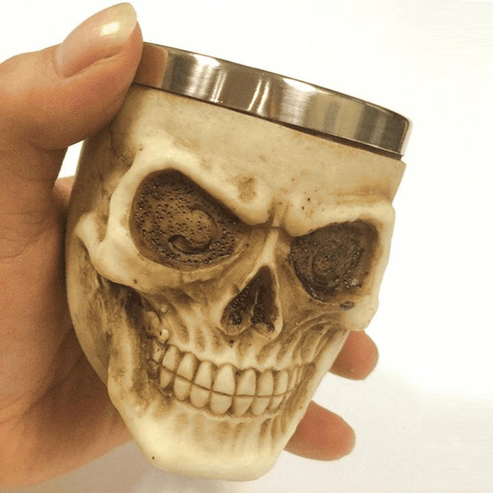 Retro 3D Stainless Steel Skull Cup Novelty Skull Head Vodka Mug Coffee Drinking Cup Drinkware - MRSLM