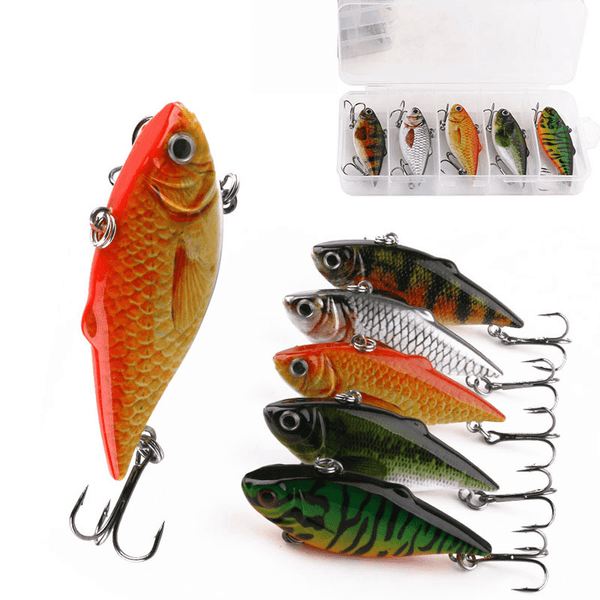 5 Pcs Fishing Lures 6.5Cm 100G Artificial Hard Bait 3D Eyes Fishing Tackle with Storage Box - MRSLM