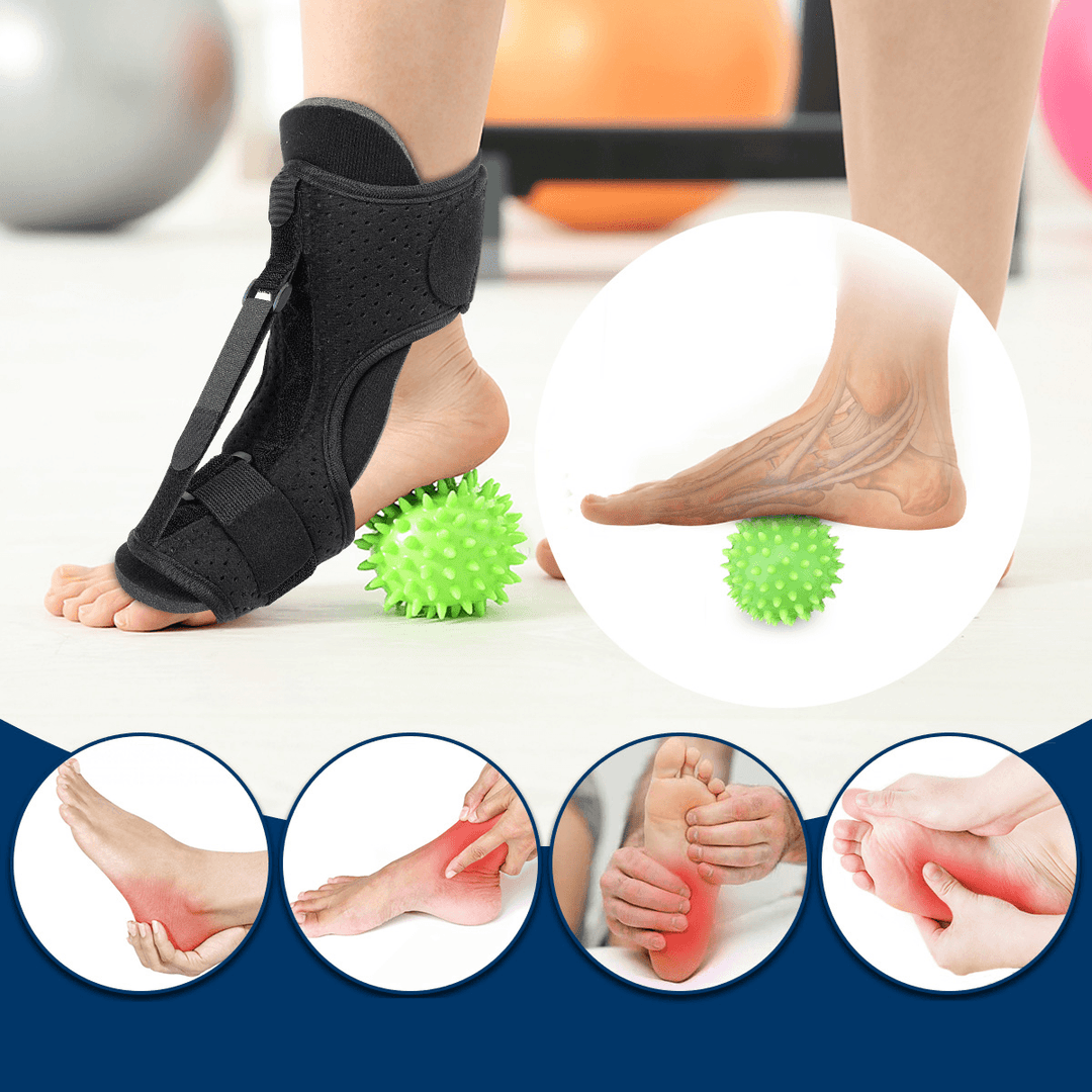 CHARMINER Plantar Fasciitis Night Splint Foot Drop Orthotic Brace with Sponge Fitness Ball Adjustable Elastic Dorsal Night Splint - MRSLM