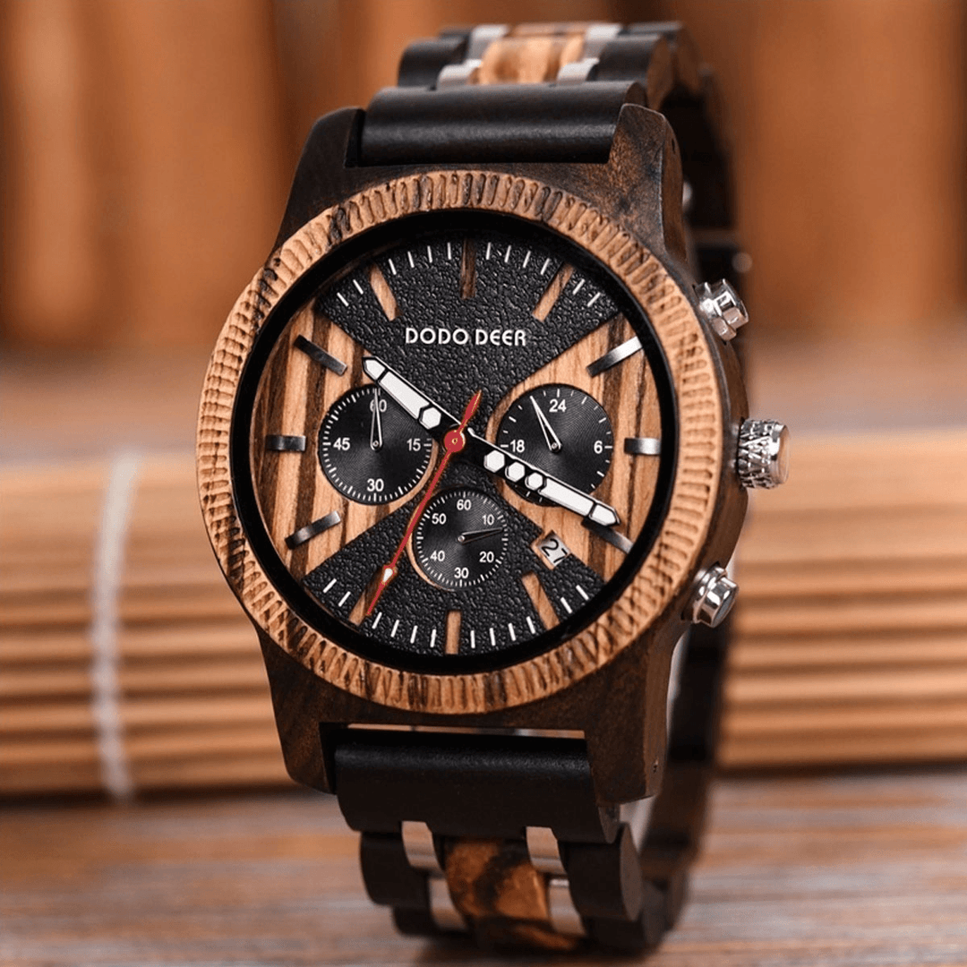 DODO DEER C08 Fashion Date Display Stopwatch Calendar Wooden Men Quartz Watch - MRSLM