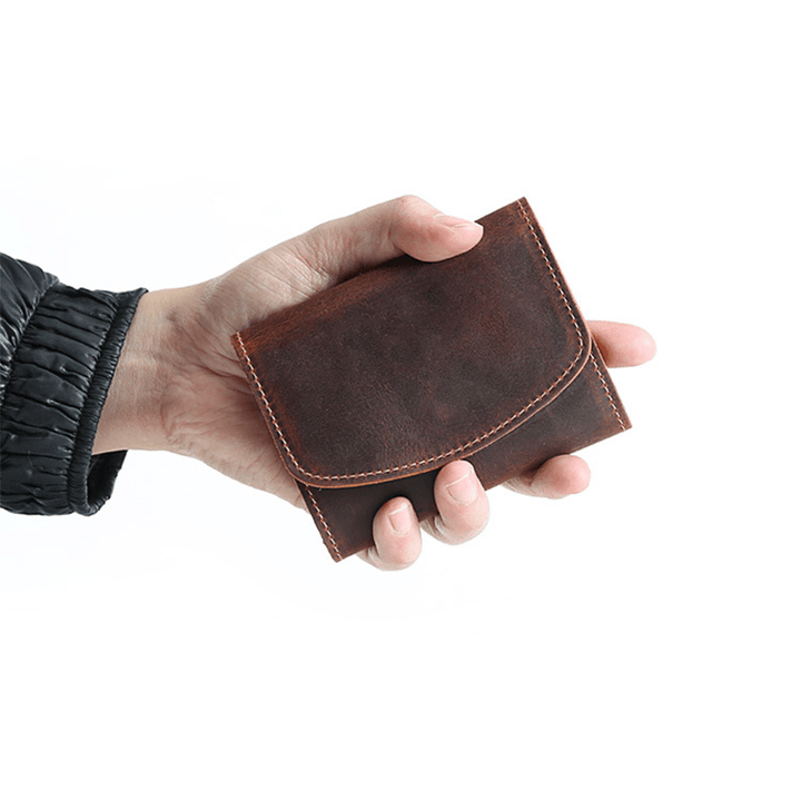 Men Retro Handmade Genuine Leather Short Wallet - MRSLM