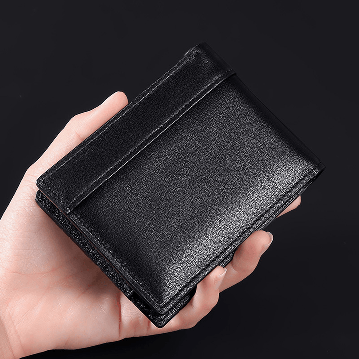 Men Genuine Leather RFID Anti-Theft Brush Multi-Card Slot Card Holder Coin Purse Money Clip Cowhide Wallet - MRSLM