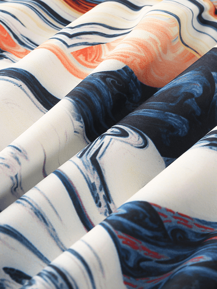 Mens Designer Colorful Print Pocket Drawstring Casual Beach Shorts - MRSLM