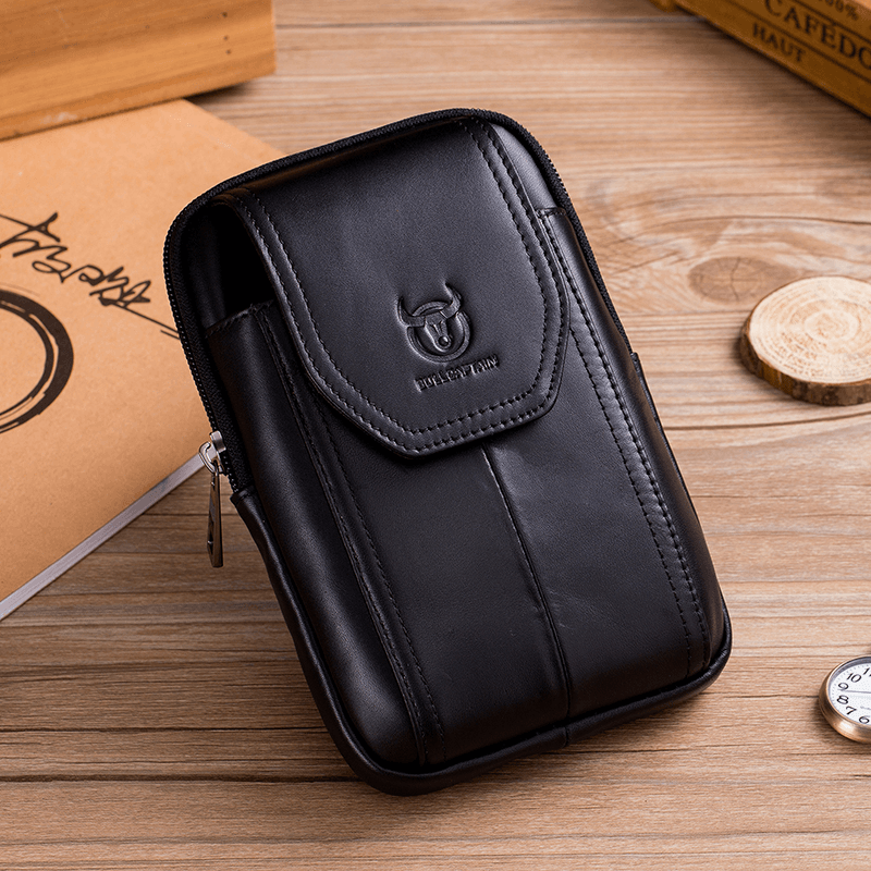 Bullcaptain Genuine Leather Vintage Zipper Phone Bag Waist Bag for Business Bag - MRSLM