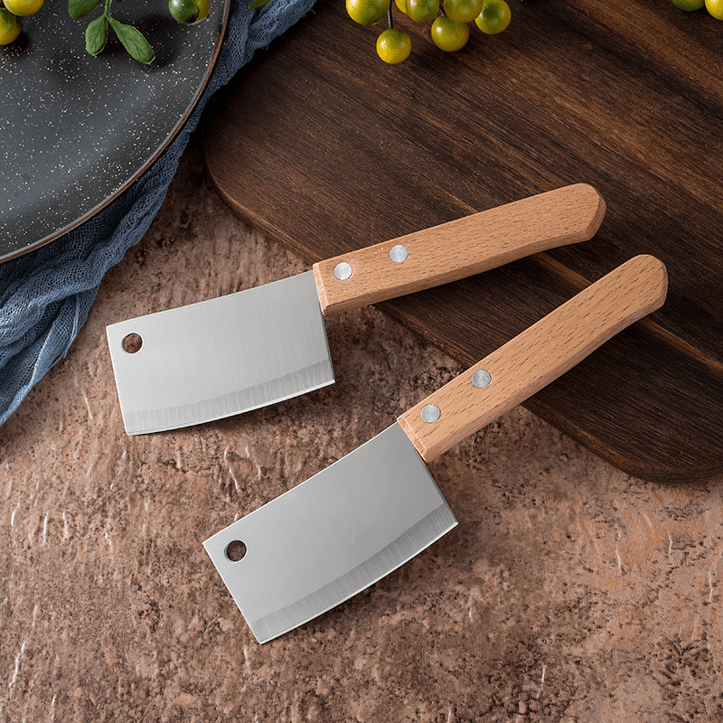 2Pcs Mini Stainless Steel Cheese Knife Portable Meat Fruit Vegetable Kitchen Chopping Chef Knife Cleaver Survival Camping Outdoor BBQ Tools - MRSLM