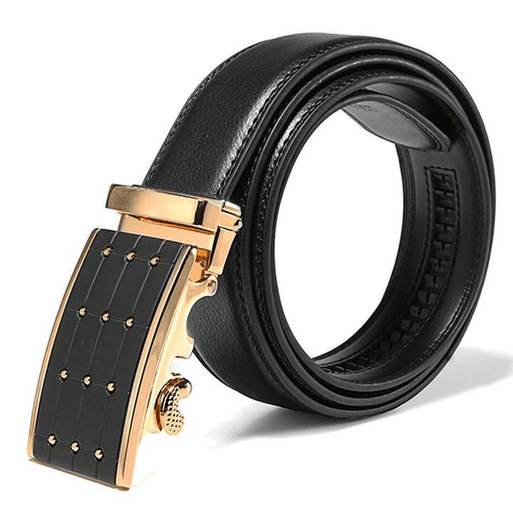Men Genuine Leather Full Automatic Buckle Belt 3.5 CM Ratchet Full Cowhide Belt for Suit - MRSLM
