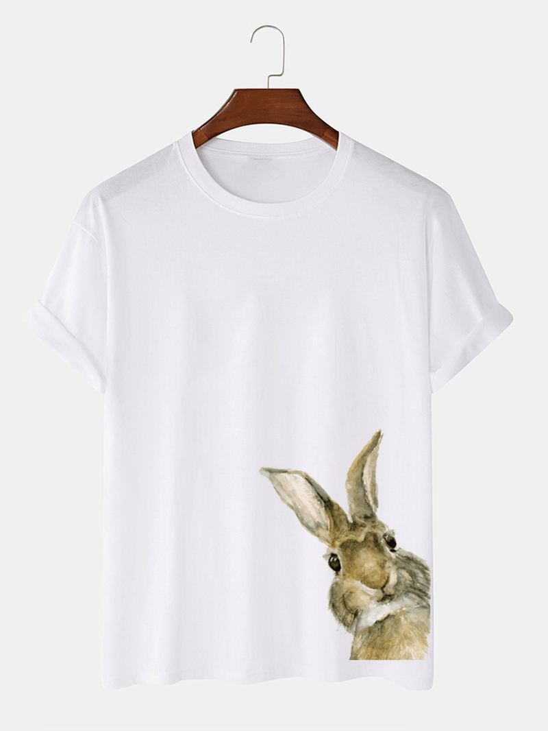 Mens 100% Cotton Easter Bunny Side Print Short Sleeve T-Shirts - MRSLM