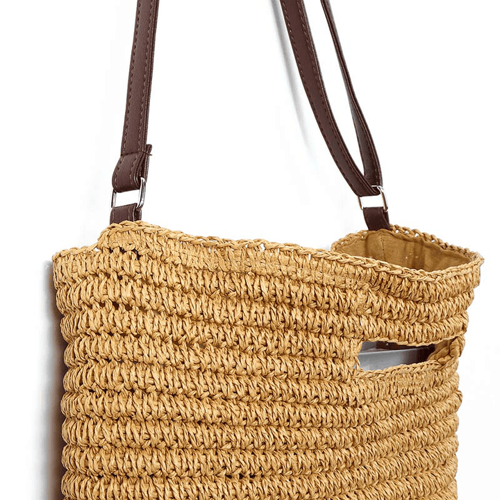 Straw Bag Handmade Shoulder Basket Bag Straw Summer Straw Beach Shopping Tote - MRSLM