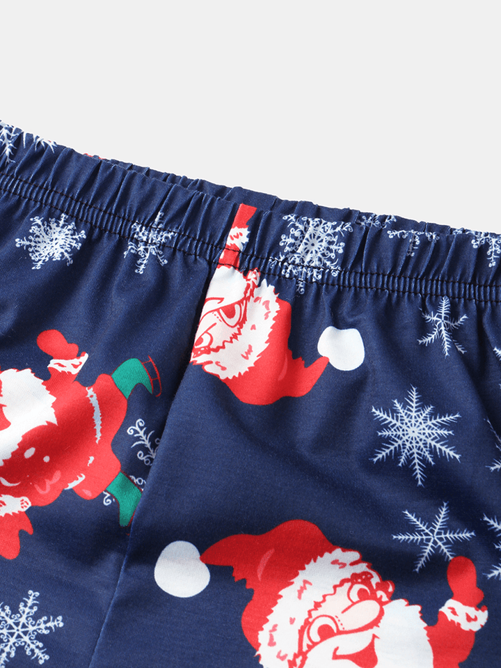 Women Santa Claus Print Long Sleeve Pullover Loose Elastic Waist Pants Christmas Pajama Set - MRSLM