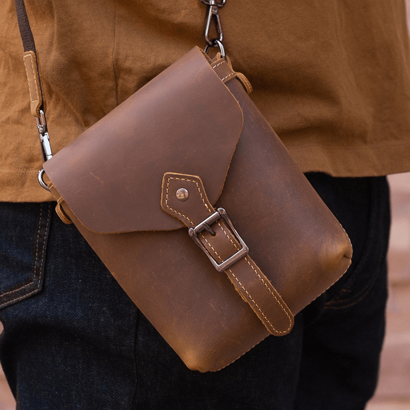 Men Genuine Leather Multifunction Lightweight Crossbody Bag Vintage 6.5 Inch Phone Bag Waist Bag Belt Bag - MRSLM