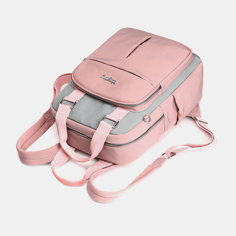 Women Canvas Multifunction Waterproof Casual Patchwork Backpack with USB Charging Port - MRSLM