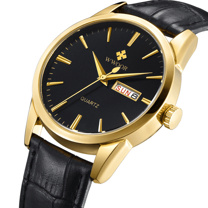 WWOOR 8801 Calendar Business Style Men Wrist Watch Leather Watch Band Quartz Watch - MRSLM