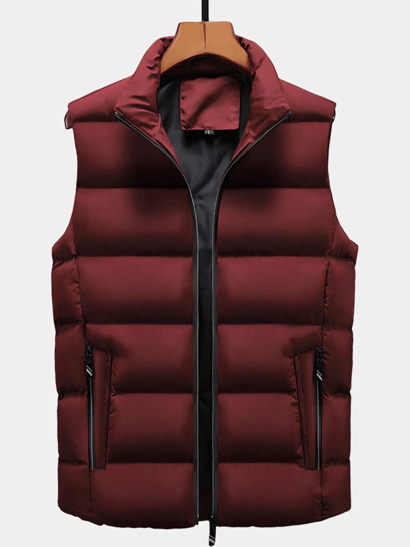 Mens Solid Color Sleeveless Warm Thicken Padded Gilet Vest with Pocket - MRSLM